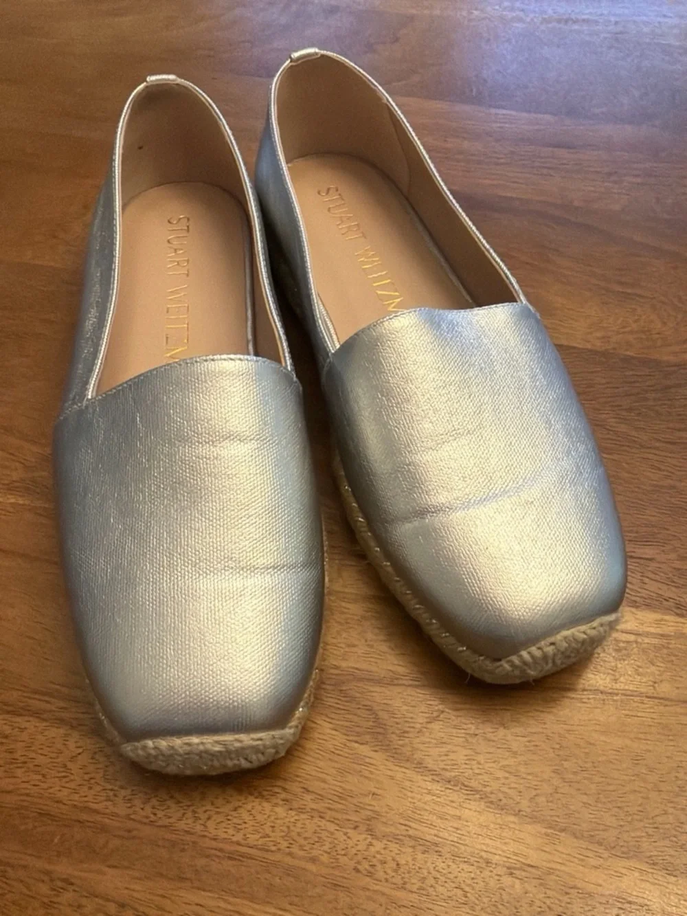 Stuart Weitzman Silver Metallic Espadrille Slip-Ons